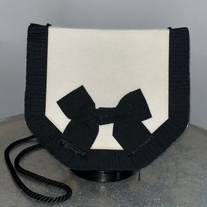 Vintage Yves Saint Laurent White & Black Bow Crossbody Handbag Purse